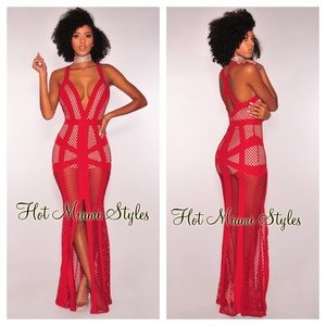 Red Net Mermaid Gown